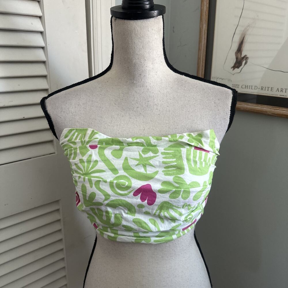 Talita Kume Crop Top Womens 36 US Small Green Strapless Tropical Resort Beach